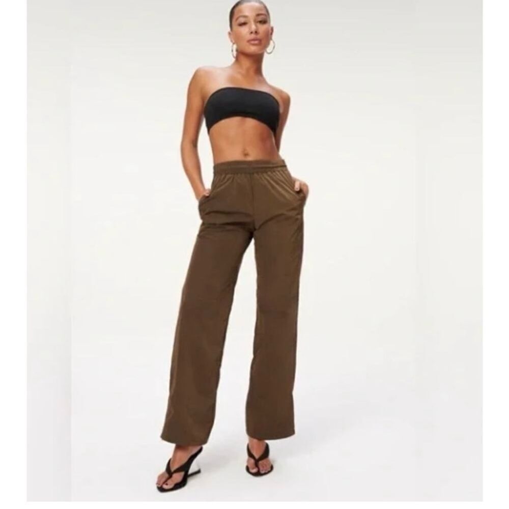 Good American Pants Women's Size 3 / L Shine Wide Leg Track Pants Mocha New nwt - Picture 9 of 9